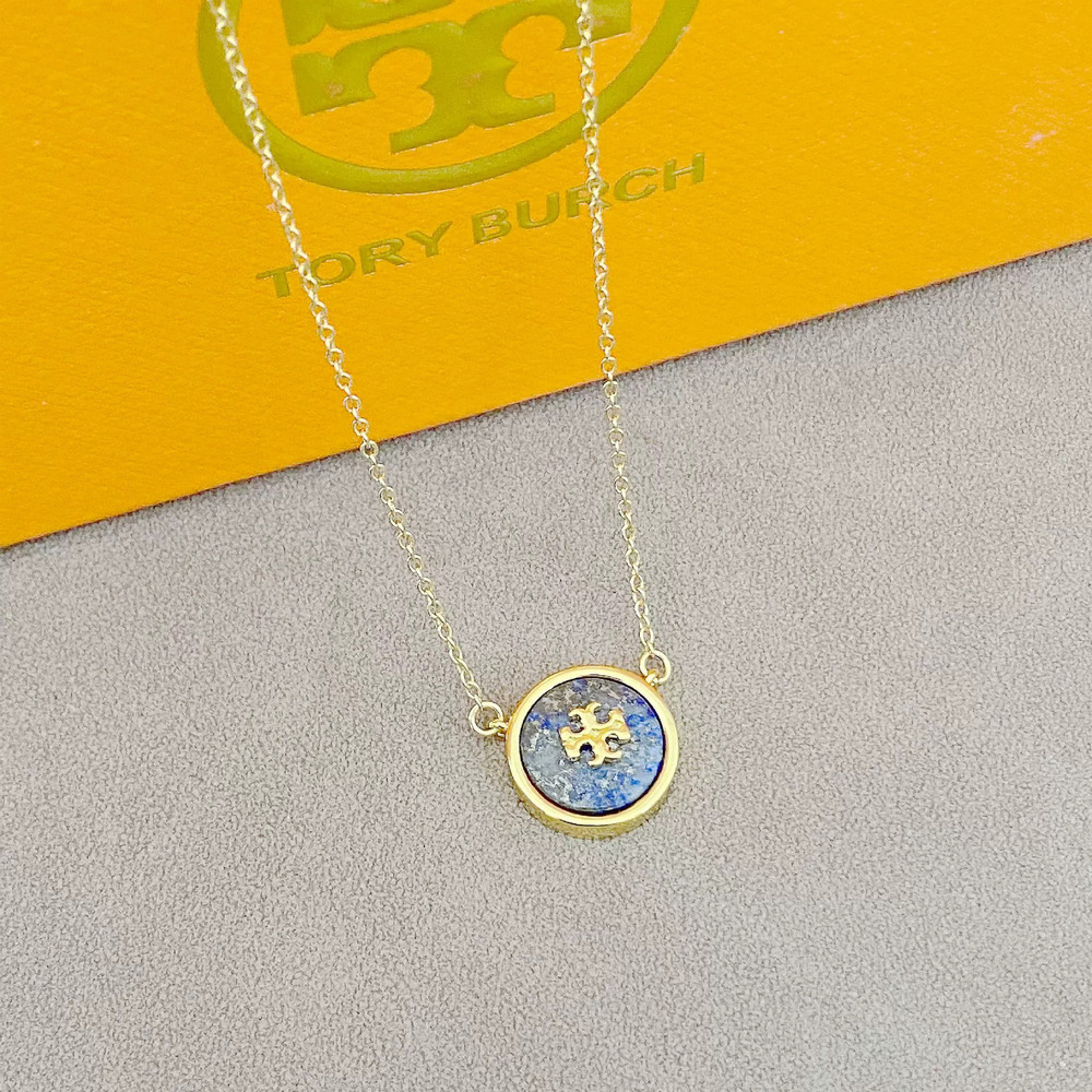 Tory Burch Natural Shell Round Matte Metal Necklace
